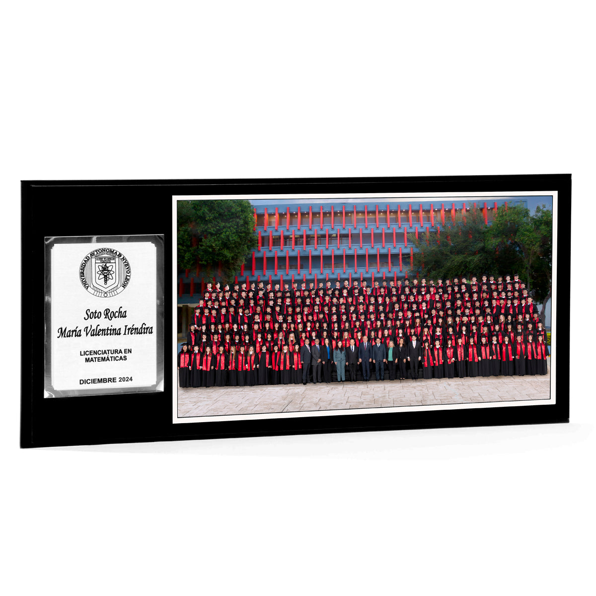 Modelo 2 - Foto 11x20” con placa plateada personalizada y base negra