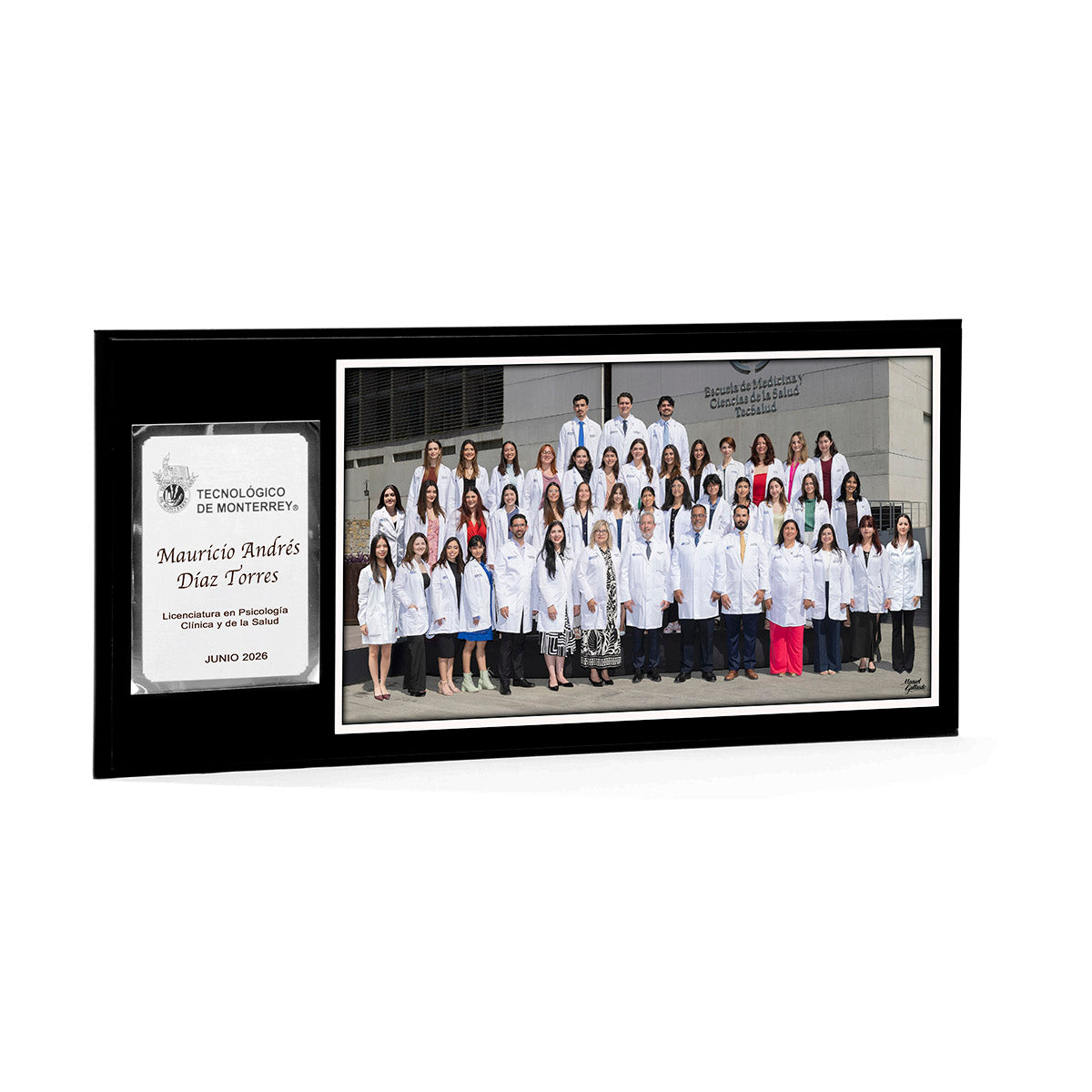Modelo 2 - Foto 11x20” con placa plateada personalizada y base negra