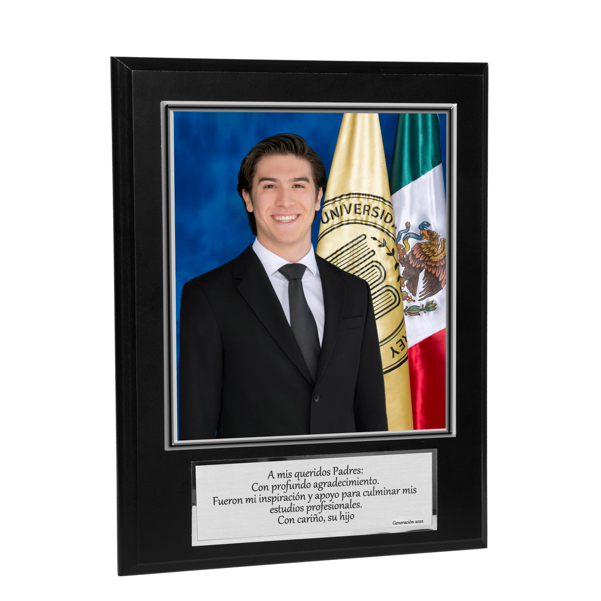 Modelo 34 - Foto 7x8" con placa de agradecimiento plateada y base negra