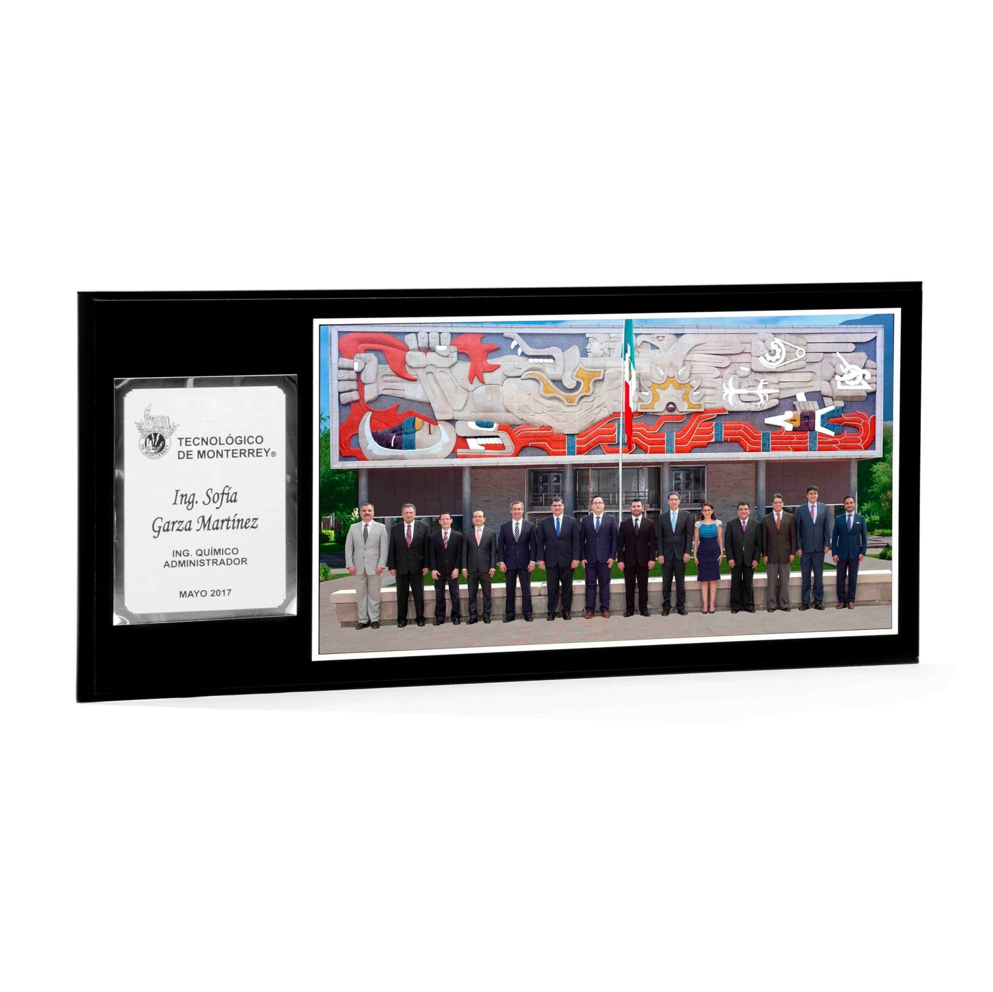 Modelo 2 - Foto 11x20” con placa plateada personalizada y base negra