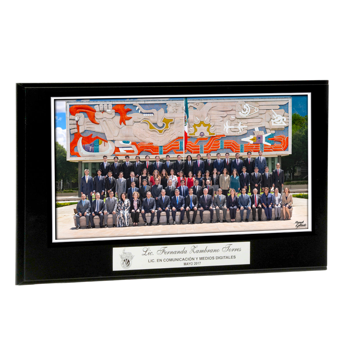 Modelo 20 - Foto 9x17” con placa plateada personalizada y base negra