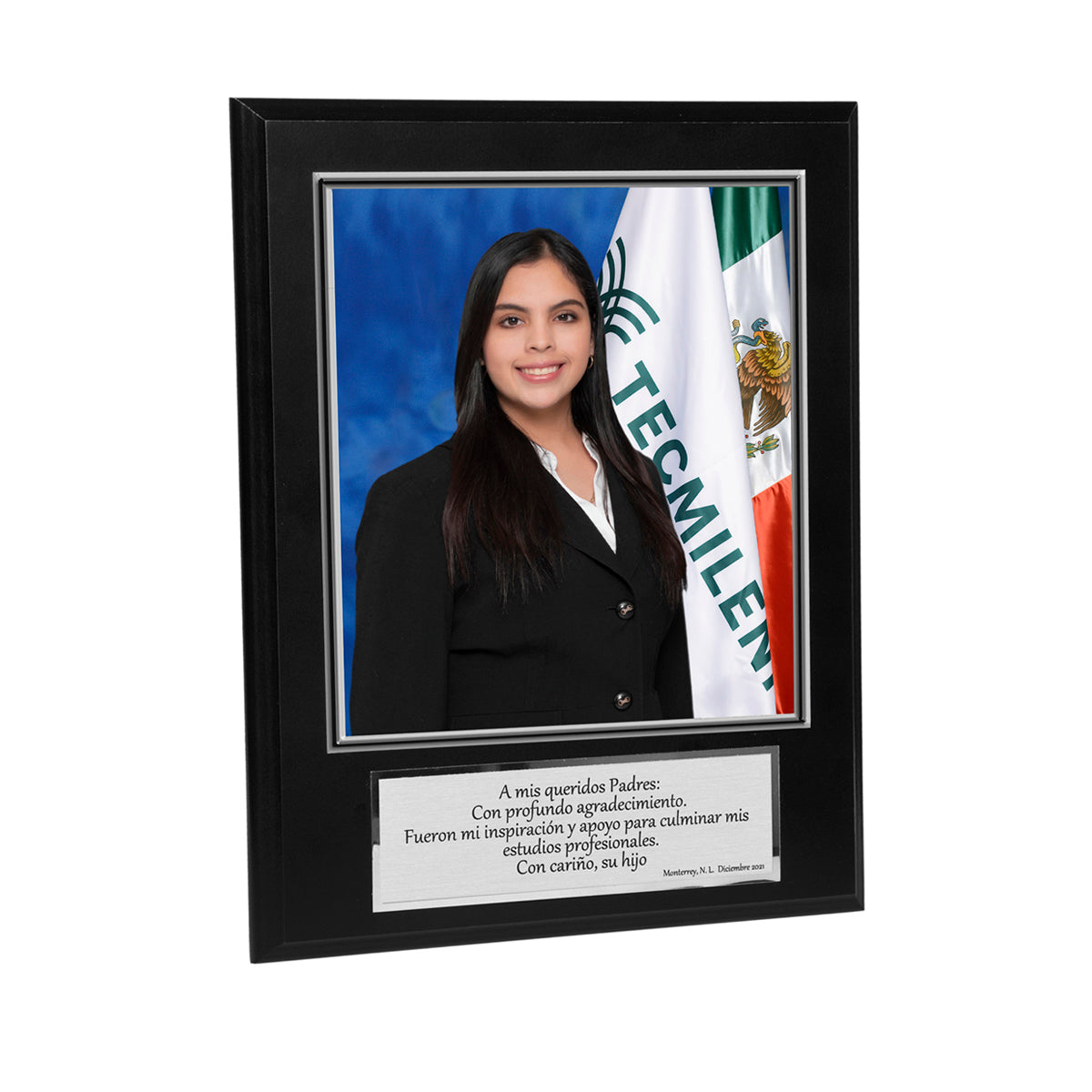 Modelo 34 - Foto 7x8" con placa de agradecimiento plateada y base negra