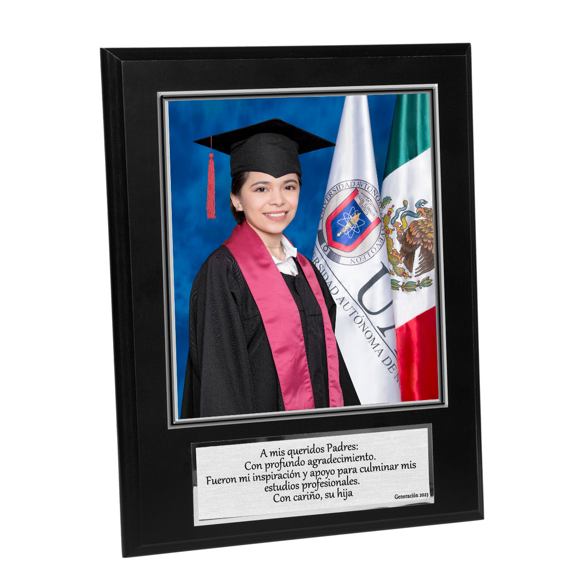 Modelo 34 - Foto 7x8" con placa de agradecimiento plateada y base negra