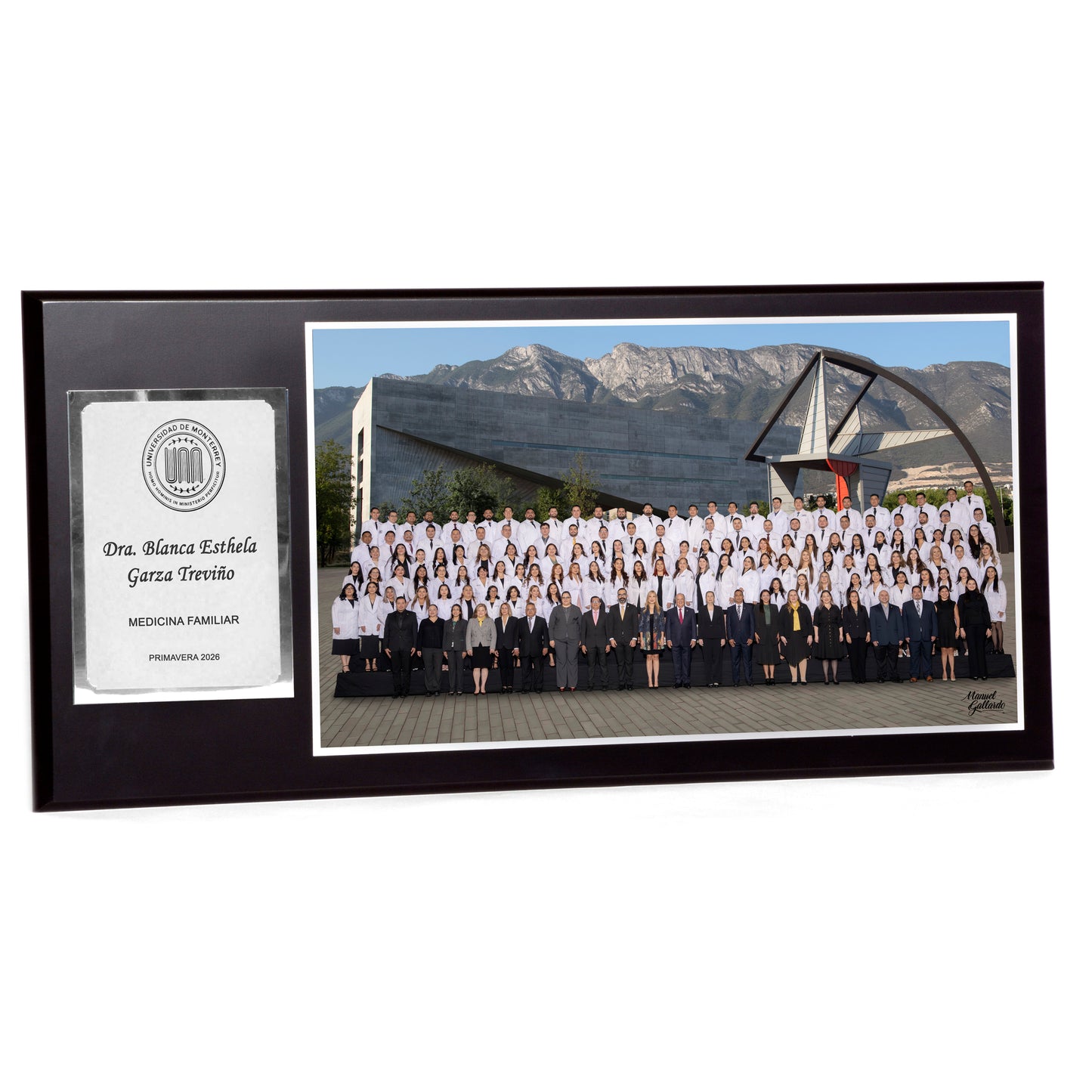 Modelo 2 - Foto 11x20” con placa plateada personalizada y base negra