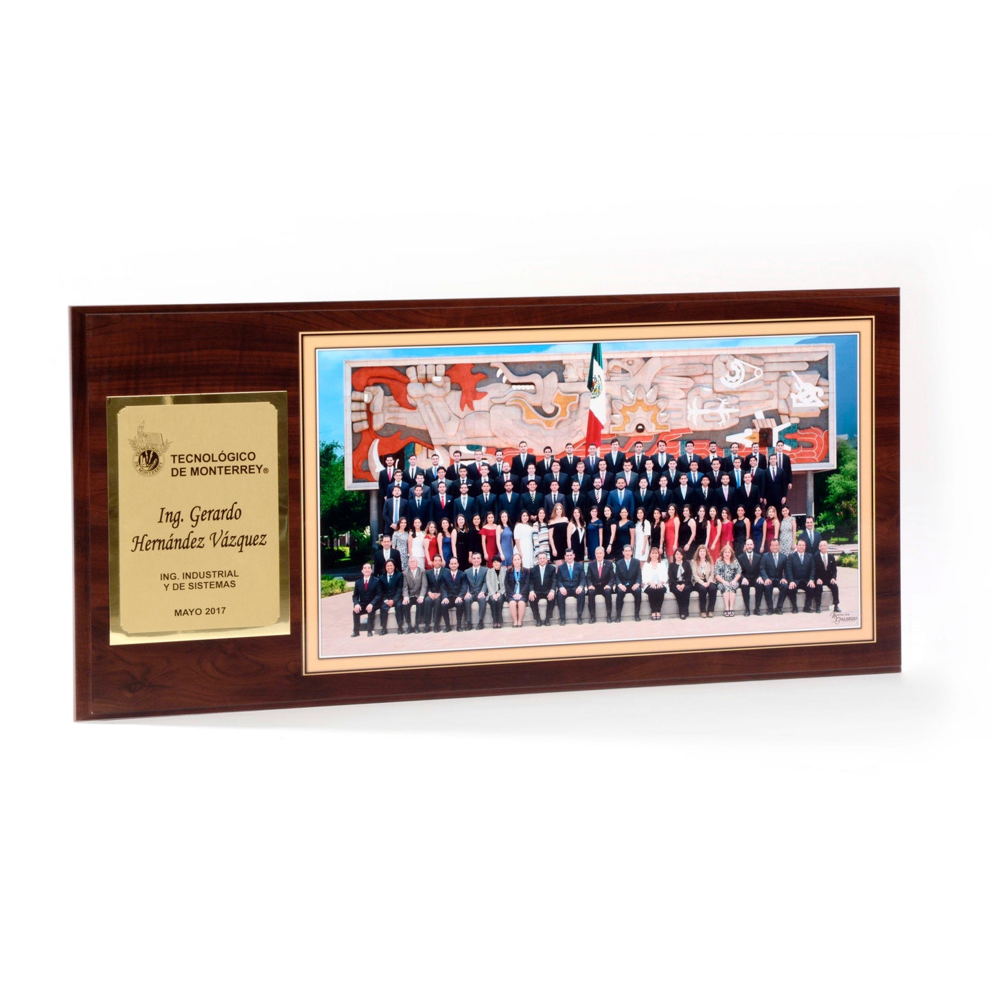 Modelo 1 - Foto 11x20” con placa dorada personalizada y base café