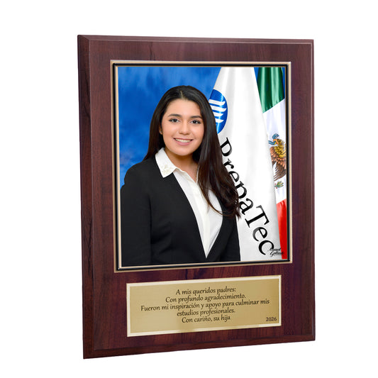 Modelo 36 -  Foto 7x8" con placa de agradecimiento dorada y base café